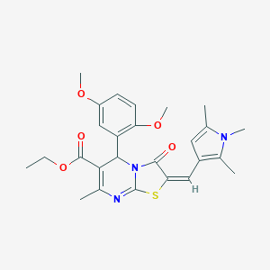 molecular formula C26H29N3O5S B298716 ETHYL (2E)-5-(2,5-DIMETHOXYPHENYL)-7-METHYL-3-OXO-2-[(1,2,5-TRIMETHYL-1H-PYRROL-3-YL)METHYLIDENE]-2H,3H,5H-[1,3]THIAZOLO[3,2-A]PYRIMIDINE-6-CARBOXYLATE 
