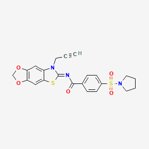 molecular formula C22H19N3O5S2 B2987218 N-(7-prop-2-ynyl-[1,3]dioxolo[4,5-f][1,3]benzothiazol-6-ylidene)-4-pyrrolidin-1-ylsulfonylbenzamide CAS No. 895454-02-1