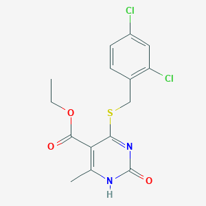 molecular formula C15H14Cl2N2O3S B2987224 ethyl 4-{[(2,4-dichlorophenyl)methyl]sulfanyl}-6-methyl-2-oxo-1,2-dihydropyrimidine-5-carboxylate CAS No. 899983-41-6