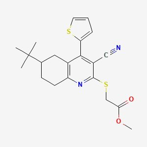 molecular formula C21H24N2O2S2 B2987230 Methyl 2-{[6-(tert-butyl)-3-cyano-4-(2-thienyl)-5,6,7,8-tetrahydro-2-quinolinyl]sulfanyl}acetate CAS No. 340807-83-2