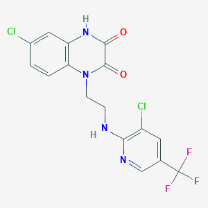 molecular formula C16H11Cl2F3N4O2 B2987277 6-Chloro-1-(2-{[3-chloro-5-(trifluoromethyl)-2-pyridinyl]amino}ethyl)-1,4-dihydro-2,3-quinoxalinedione CAS No. 303986-12-1