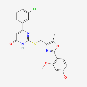 molecular formula C23H20ClN3O4S B2987285 6-(3-Chlorophenyl)-2-(((2-(2,4-dimethoxyphenyl)-5-methyloxazol-4-yl)methyl)thio)pyrimidin-4-ol CAS No. 1040636-52-9