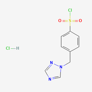 molecular formula C9H9Cl2N3O2S B2987372 4-(1H-1,2,4-triazol-1-ylmethyl)benzene-1-sulfonyl chloride hydrochloride CAS No. 1394040-14-2
