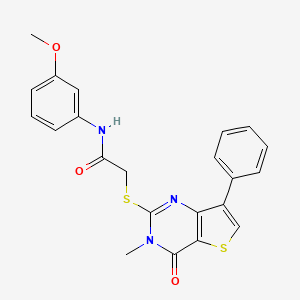 molecular formula C22H19N3O3S2 B2987394 N-(3-methoxyphenyl)-2-[(3-methyl-4-oxo-7-phenyl-3,4-dihydrothieno[3,2-d]pyrimidin-2-yl)thio]acetamide CAS No. 1111292-26-2