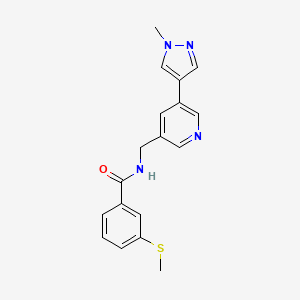 molecular formula C18H18N4OS B2987426 N-((5-(1-methyl-1H-pyrazol-4-yl)pyridin-3-yl)methyl)-3-(methylthio)benzamide CAS No. 2034231-12-2