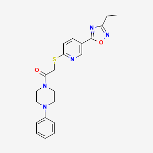 molecular formula C21H23N5O2S B2987467 2-{[5-(3-ethyl-1,2,4-oxadiazol-5-yl)pyridin-2-yl]sulfanyl}-1-(4-phenylpiperazin-1-yl)ethan-1-one CAS No. 1251605-47-6