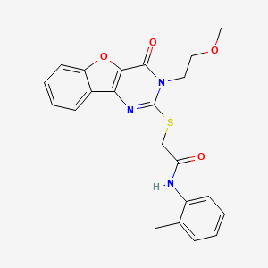 molecular formula C22H21N3O4S B2987479 2-[[3-(2-methoxyethyl)-4-oxo-[1]benzofuro[3,2-d]pyrimidin-2-yl]sulfanyl]-N-(2-methylphenyl)acetamide CAS No. 866894-62-4