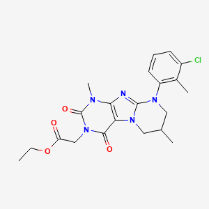 molecular formula C21H24ClN5O4 B2987513 ethyl 2-[9-(3-chloro-2-methylphenyl)-1,7-dimethyl-2,4-dioxo-1H,2H,3H,4H,6H,7H,8H,9H-pyrimido[1,2-g]purin-3-yl]acetate CAS No. 876901-06-3