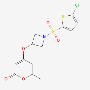 molecular formula C13H12ClNO5S2 B2987550 4-((1-((5-氯噻吩-2-基)磺酰)氮杂环-3-基)氧基)-6-甲基-2H-吡喃-2-酮 CAS No. 1798639-84-5