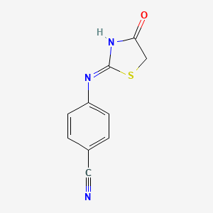 molecular formula C10H7N3OS B2987556 4-{[(2Z)-4-oxo-1,3-thiazolidin-2-ylidene]amino}benzonitrile CAS No. 828298-25-5