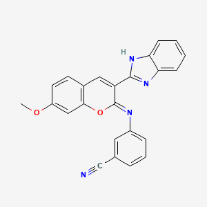 molecular formula C24H16N4O2 B2987604 3-{[(2Z)-3-(1H-1,3-benzodiazol-2-yl)-7-methoxy-2H-chromen-2-ylidene]amino}benzonitrile CAS No. 324021-08-1