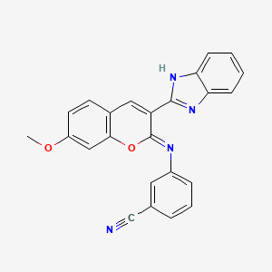 molecular formula C24H16N4O2 B2987604 3-[[3-(1H-benzimidazol-2-yl)-7-methoxychromen-2-ylidene]amino]benzonitrile CAS No. 324021-08-1