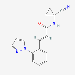 molecular formula C16H14N4O B2987609 (E)-N-(1-Cyanocyclopropyl)-3-(2-pyrazol-1-ylphenyl)prop-2-enamide CAS No. 1799261-65-6