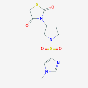 molecular formula C11H14N4O4S2 B2987610 3-(1-((1-methyl-1H-imidazol-4-yl)sulfonyl)pyrrolidin-3-yl)thiazolidine-2,4-dione CAS No. 1795364-40-7