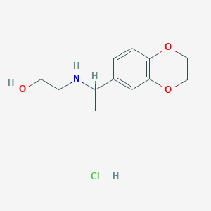 molecular formula C12H18ClNO3 B2987612 2-[1-(2,3-Dihydro-1,4-benzodioxin-6-yl)ethylamino]ethanol;hydrochloride CAS No. 2418709-52-9