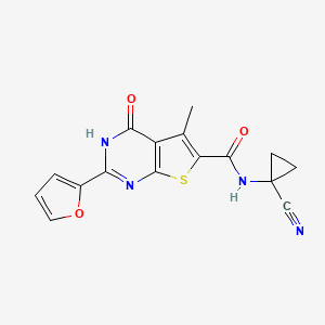 molecular formula C16H12N4O3S B2987620 N-(1-cyanocyclopropyl)-2-(furan-2-yl)-5-methyl-4-oxo-3H,4H-thieno[2,3-d]pyrimidine-6-carboxamide CAS No. 1797836-09-9
