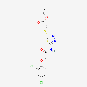 molecular formula C14H13Cl2N3O4S2 B2987658 Ethyl 2-((5-(2-(2,4-dichlorophenoxy)acetamido)-1,3,4-thiadiazol-2-yl)thio)acetate CAS No. 392317-79-2