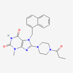 molecular formula C24H26N6O3 B2987683 3-methyl-7-[(naphthalen-1-yl)methyl]-8-(4-propanoylpiperazin-1-yl)-2,3,6,7-tetrahydro-1H-purine-2,6-dione CAS No. 1363942-31-7