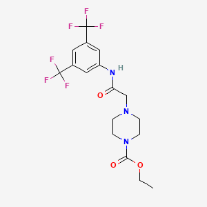 molecular formula C17H19F6N3O3 B2987684 Ethyl 4-((N-(3,5-bis(trifluoromethyl)phenyl)carbamoyl)methyl)piperazinecarboxylate CAS No. 1023882-70-3