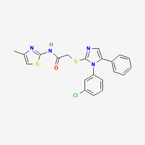 molecular formula C21H17ClN4OS2 B2987756 2-((1-(3-chlorophenyl)-5-phenyl-1H-imidazol-2-yl)thio)-N-(4-methylthiazol-2-yl)acetamide CAS No. 1207001-72-6