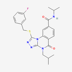 molecular formula C24H26FN5O2S B2987812 1-((3-fluorobenzyl)thio)-4-isobutyl-N-isopropyl-5-oxo-4,5-dihydro-[1,2,4]triazolo[4,3-a]quinazoline-8-carboxamide CAS No. 1111210-66-2