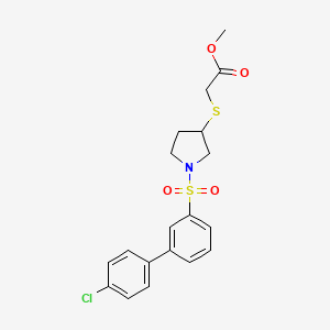 molecular formula C19H20ClNO4S2 B2987840 Methyl 2-((1-((4'-chloro-[1,1'-biphenyl]-3-yl)sulfonyl)pyrrolidin-3-yl)thio)acetate CAS No. 1795296-12-6