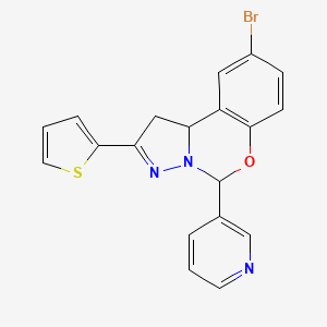molecular formula C19H14BrN3OS B2987846 12-Bromo-7-(pyridin-3-yl)-4-(thiophen-2-yl)-8-oxa-5,6-diazatricyclo[7.4.0.0^{2,6}]trideca-1(9),4,10,12-tetraene CAS No. 750617-98-2