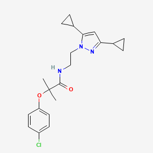 molecular formula C21H26ClN3O2 B2987850 2-(4-chlorophenoxy)-N-(2-(3,5-dicyclopropyl-1H-pyrazol-1-yl)ethyl)-2-methylpropanamide CAS No. 1798028-54-2