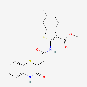 molecular formula C21H22N2O4S2 B2987878 methyl 6-methyl-2-[[2-(3-oxo-4H-1,4-benzothiazin-2-yl)acetyl]amino]-4,5,6,7-tetrahydro-1-benzothiophene-3-carboxylate CAS No. 685130-38-5