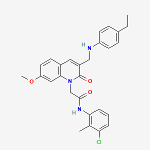 molecular formula C28H28ClN3O3 B2987899 N-(3-chloro-2-methylphenyl)-2-(3-(((4-ethylphenyl)amino)methyl)-7-methoxy-2-oxoquinolin-1(2H)-yl)acetamide CAS No. 893785-94-9