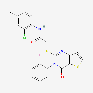 molecular formula C21H15ClFN3O2S2 B2987900 N-(2-chloro-4-methylphenyl)-2-{[3-(2-fluorophenyl)-4-oxo-3,4-dihydrothieno[3,2-d]pyrimidin-2-yl]sulfanyl}acetamide CAS No. 1260942-65-1