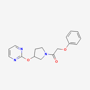 molecular formula C16H17N3O3 B2987932 2-Phenoxy-1-(3-(pyrimidin-2-yloxy)pyrrolidin-1-yl)ethanone CAS No. 2034556-84-6