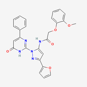 N-(3-(furan-2-yl)-1-(6-oxo-4-phenyl-1,6-dihydropyrimidin-2-yl)-1H-pyrazol-5-yl)-2-(2-methoxyphenoxy)acetamide