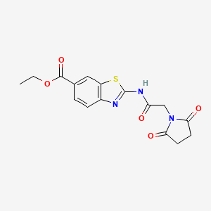 molecular formula C16H15N3O5S B2987961 Ethyl 2-(2-(2,5-dioxopyrrolidin-1-yl)acetamido)benzo[d]thiazole-6-carboxylate CAS No. 296769-55-6