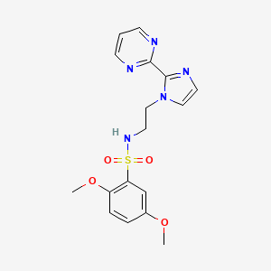 molecular formula C17H19N5O4S B2987973 2,5-二甲氧基-N-(2-(2-(嘧啶-2-基)-1H-咪唑-1-基)乙基)苯磺酰胺 CAS No. 1797628-39-7
