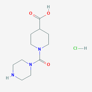 molecular formula C11H20ClN3O3 B2987994 1-(Piperazine-1-carbonyl)piperidine-4-carboxylic acid hydrochloride CAS No. 1170830-06-4