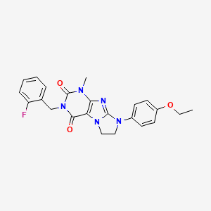 molecular formula C23H22FN5O3 B2988025 6-(4-Ethoxyphenyl)-2-[(2-fluorophenyl)methyl]-4-methyl-7,8-dihydropurino[7,8-a]imidazole-1,3-dione CAS No. 893953-67-8