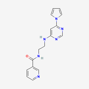 molecular formula C16H16N6O B2988038 N-(2-((6-(1H-pyrrol-1-yl)pyrimidin-4-yl)amino)ethyl)nicotinamide CAS No. 1396624-52-4