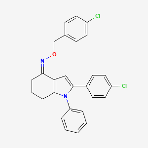 molecular formula C27H22Cl2N2O B2988241 2-(4-chlorophenyl)-1-phenyl-1,5,6,7-tetrahydro-4H-indol-4-one O-(4-chlorobenzyl)oxime CAS No. 400089-15-8