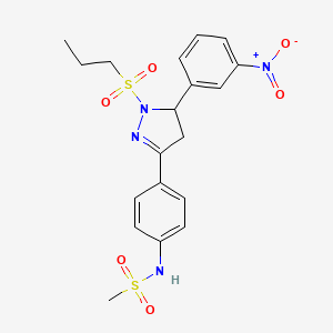 B2988267 N-{4-[5-(3-nitrophenyl)-1-(propane-1-sulfonyl)-4,5-dihydro-1H-pyrazol-3-yl]phenyl}methanesulfonamide CAS No. 851781-04-9