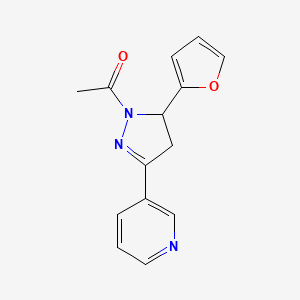 molecular formula C14H13N3O2 B2988280 1-(5-(furan-2-yl)-3-(pyridin-3-yl)-4,5-dihydro-1H-pyrazol-1-yl)ethanone CAS No. 1182316-91-1