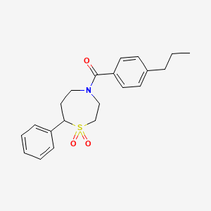 molecular formula C21H25NO3S B2988408 7-phenyl-4-(4-propylbenzoyl)-1lambda6,4-thiazepane-1,1-dione CAS No. 2310040-92-5
