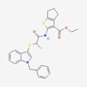 ethyl 2-[2-(1-benzylindol-3-yl)sulfanylpropanoylamino]-5,6-dihydro-4H-cyclopenta[b]thiophene-3-carboxylate