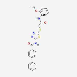 molecular formula C25H22N4O3S2 B2988504 N-(5-((2-((2-ethoxyphenyl)amino)-2-oxoethyl)thio)-1,3,4-thiadiazol-2-yl)-[1,1'-biphenyl]-4-carboxamide CAS No. 868974-57-6