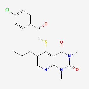molecular formula C20H20ClN3O3S B2988545 5-((2-(4-chlorophenyl)-2-oxoethyl)thio)-1,3-dimethyl-6-propylpyrido[2,3-d]pyrimidine-2,4(1H,3H)-dione CAS No. 941924-47-6