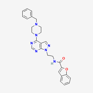 molecular formula C27H27N7O2 B2988549 N-(2-(4-(4-benzylpiperazin-1-yl)-1H-pyrazolo[3,4-d]pyrimidin-1-yl)ethyl)benzofuran-2-carboxamide CAS No. 1172970-72-7