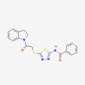 molecular formula C19H16N4O2S2 B2988557 N-(5-((2-(indolin-1-yl)-2-oxoethyl)thio)-1,3,4-thiadiazol-2-yl)benzamide CAS No. 392300-69-5