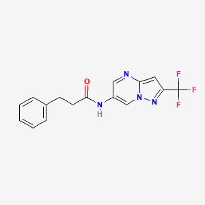 molecular formula C16H13F3N4O B2988563 3-phenyl-N-(2-(trifluoromethyl)pyrazolo[1,5-a]pyrimidin-6-yl)propanamide CAS No. 2034234-72-3