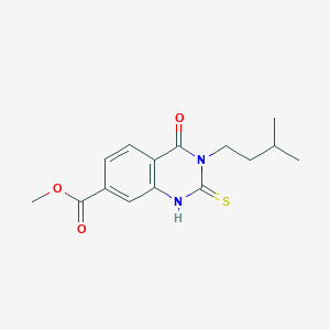 molecular formula C15H18N2O3S B2988596 Methyl 3-(3-methylbutyl)-4-oxo-2-sulfanylidene-1H-quinazoline-7-carboxylate CAS No. 422526-40-7