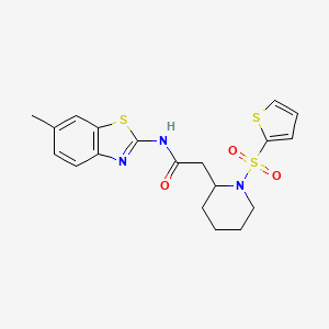 molecular formula C19H21N3O3S3 B2988619 N-(6-methylbenzo[d]thiazol-2-yl)-2-(1-(thiophen-2-ylsulfonyl)piperidin-2-yl)acetamide CAS No. 1105222-45-4